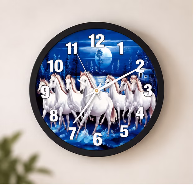 Moonlit Seven Horses Wall Clock